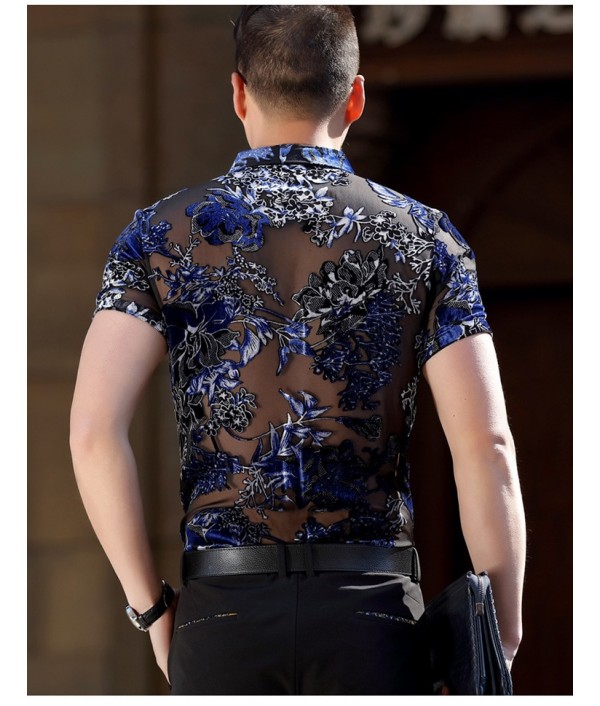 Silk Transparent Floral Shirt Short Sleeve See Through Shirt Sexy Lace Shirt Silk Transparent Floral Shirt Short Sleeve See Through Shirt Sexy Lace Shirt