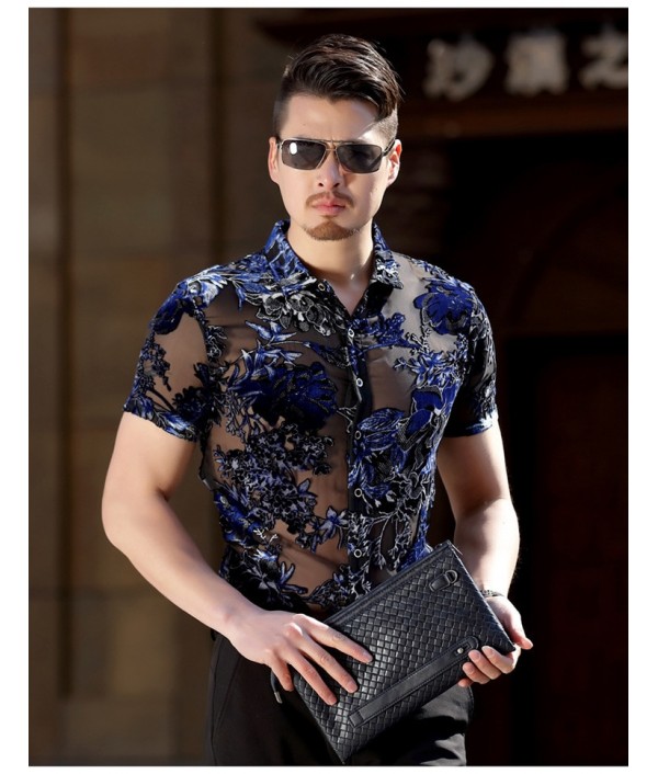 Silk Transparent Floral Shirt Short Sleeve See Through Shirt Sexy Lace Shirt Silk Transparent Floral Shirt Short Sleeve See Through Shirt Sexy Lace Shirt