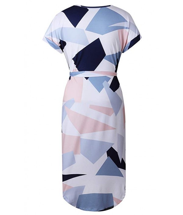 Womens Dresses Summer Casual V-Neck Floral Print Geometric Pattern Belted Dress Womens Dresses Summer Casual V-Neck Floral Print Geometric Pattern Belted Dress