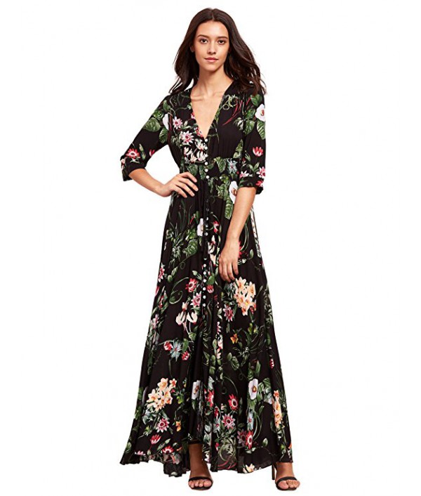 Women's Button up Split Floral Print Flo...