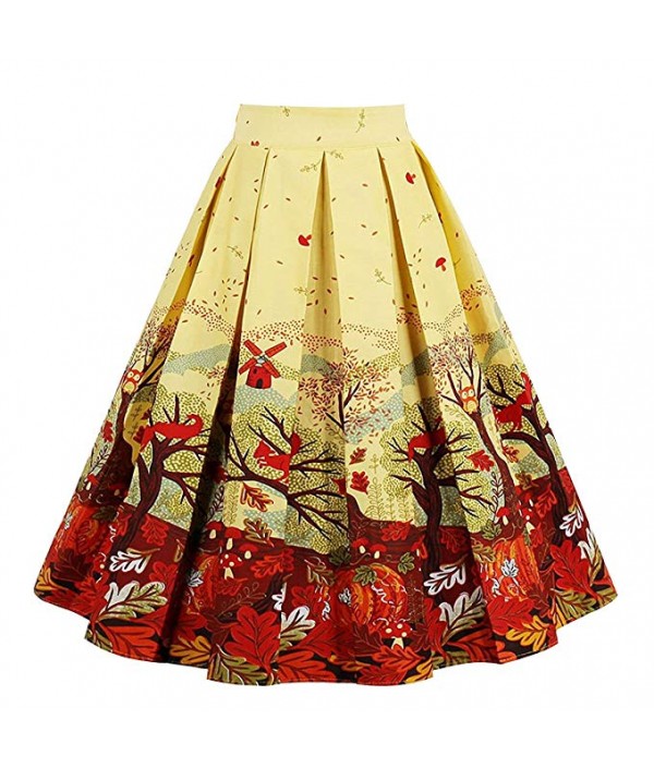 Women's Pleated Vintage Skirt Floral Pri...