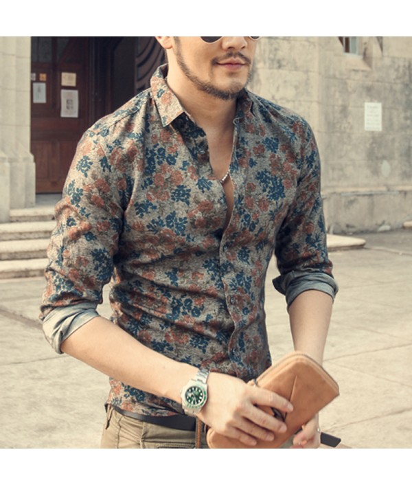 New Fashion Casual Men Shirt Long Sleeve Europe Style Slim Fit Shirt Men High Quality Cotton Floral Shirts Mens Clothes New Fashion Casual Men Shirt Long Sleeve Europe Style Slim Fit Shirt Men High Quality Cotton Floral Shirts Mens Clothes